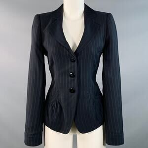 ARMANI COLLEZIONI Size 6 Navy Grey Pinstripe Jacket Blazer